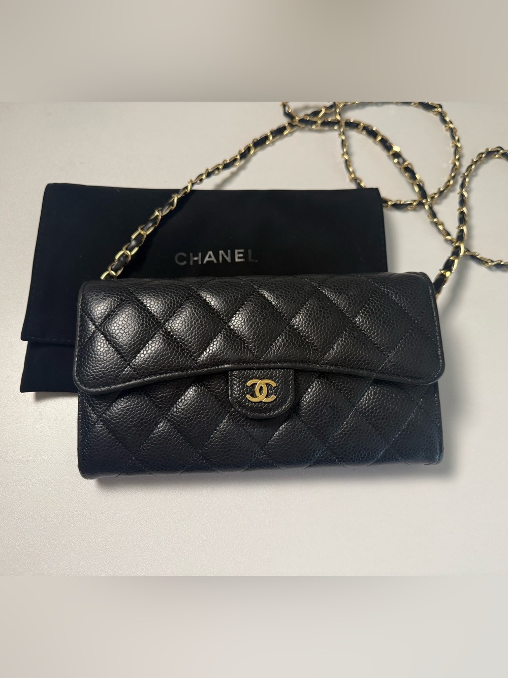 CHANEL Black Quilted Leather (With Added Crossbody Chain)